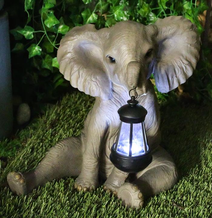 ebros gift Ebros The Adorable Pachy Elephant Garden Patio Figurine W/ Solar LED Light Lantern Lamp 13.75"H