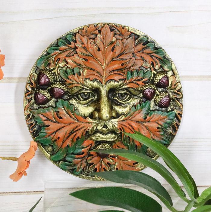 ebros gift Ebros The Horned God Autumn Fall Season Round Greenman Wall Decor Plaque 5.25" Diameter Wiccan Face of Pan Deity Decorative Sculpture …