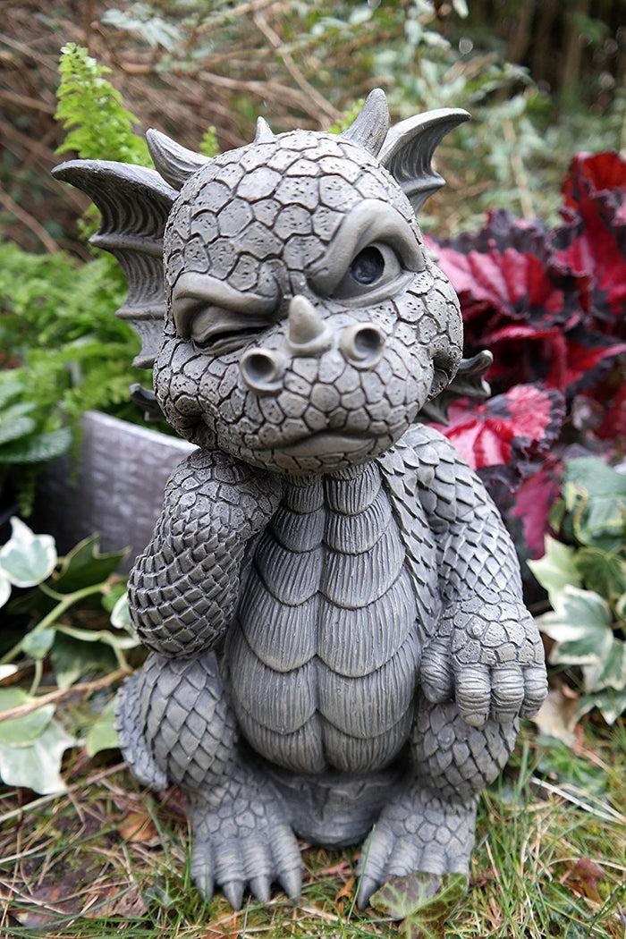 ebros gift Ebros The Thinker Whimsical Garden Dragon Statue 10"H Cute Baby Dragon Winking Eye