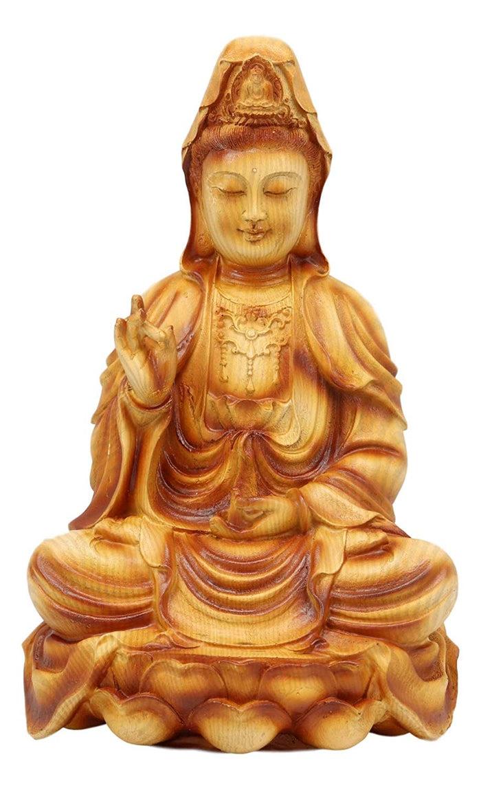 Ebros Gift Ebros The Water And Moon Goddess Abhaya Mudra Kuan Yin Bodhisattva Statue 9" Tall Guan Yin Immortal Deity Of Protection Reassurance And Blessing Museum Decorative Altar Figurine