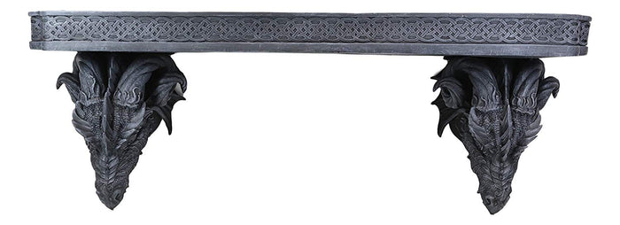 Ebros Gift Ebros The Wolf Ram Medieval Dual Dragons Stoic Faux Stone Wall Hanging Floating Shelf With Celtic Knotwork Patterns 37.5" Long Fantasy Dungeons And Dragon Themed Structural Decor