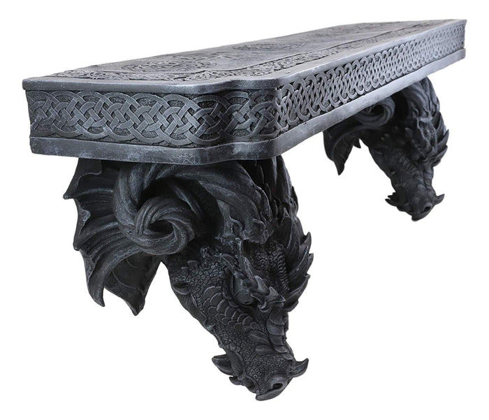 Ebros Gift Ebros The Wolf Ram Medieval Dual Dragons Stoic Faux Stone Wall Hanging Floating Shelf With Celtic Knotwork Patterns 37.5" Long Fantasy Dungeons And Dragon Themed Structural Decor