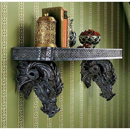 ebros gift Ebros The Wolf Ram Medieval Dual Dragons Stoic Faux Stone Wall Hanging Floating Shelf with Celtic Knotwork Patterns 37.5" Long Fantasy Dungeons and Dragon Themed Structural Decor