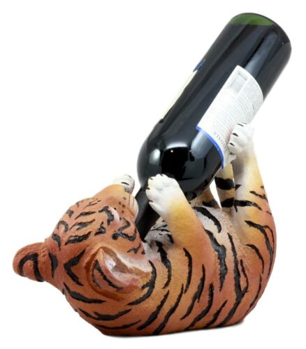 Ebros Gift Ebros Thirsty Baby Bengal Tiger Cub Wine Bottle Holder Figurine 10"L Giant Cat Hunter
