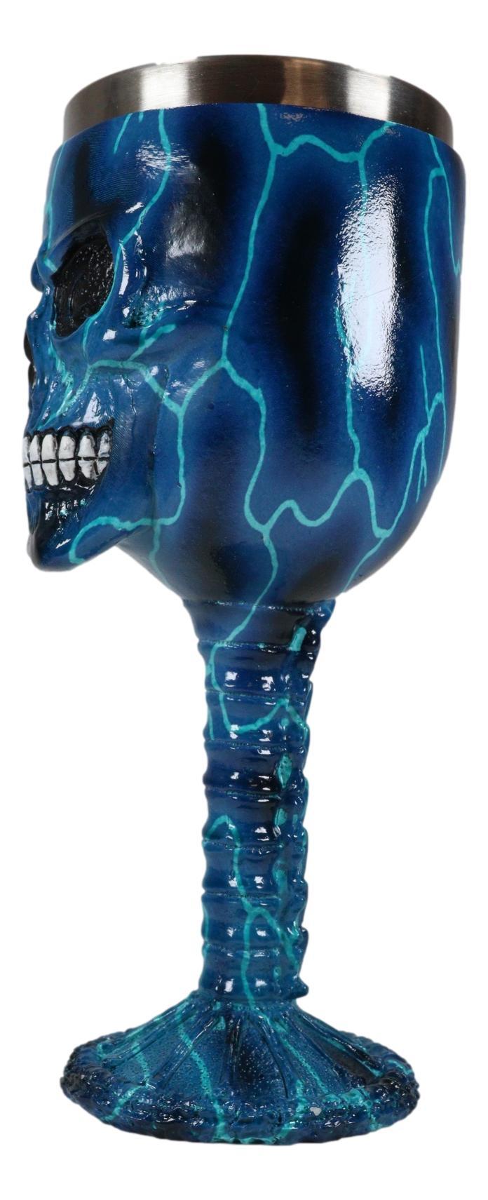 Ebros Gift Ebros Thor Blue Lightning Thunder Bolt Rocker Skull Face Wine Goblet Chalice