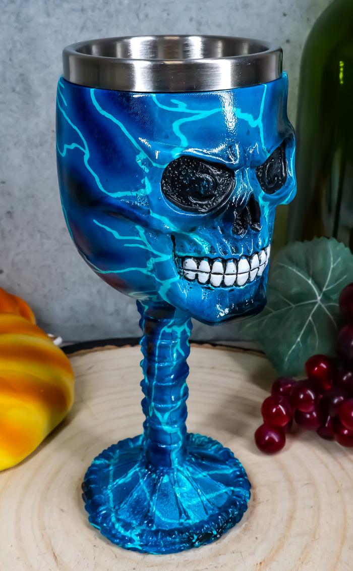Ebros Gift Ebros Thor Blue Lightning Thunder Bolt Rocker Skull Face Wine Goblet Chalice