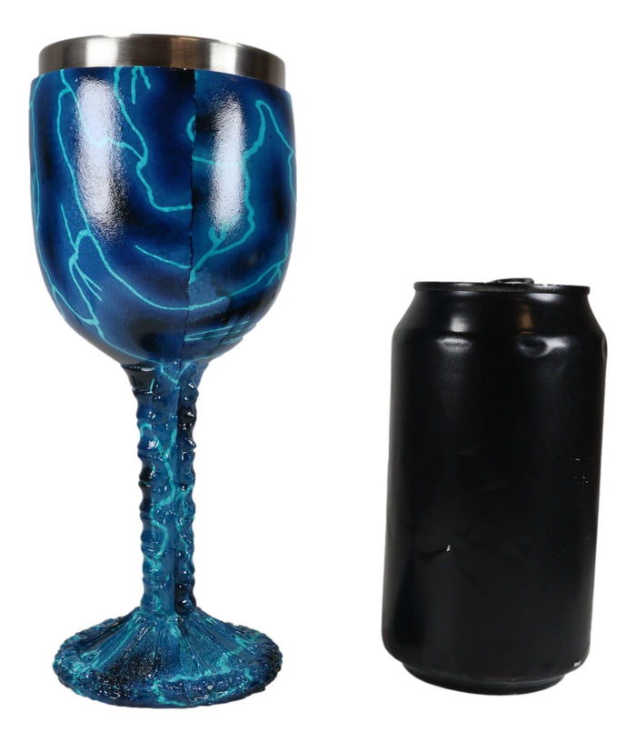 Ebros Gift Ebros Thor Blue Lightning Thunder Bolt Rocker Skull Face Wine Goblet Chalice