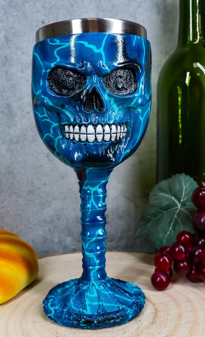 ebros gift Ebros Thor Blue Lightning Thunder Bolt Rocker Skull Face Wine Goblet Chalice