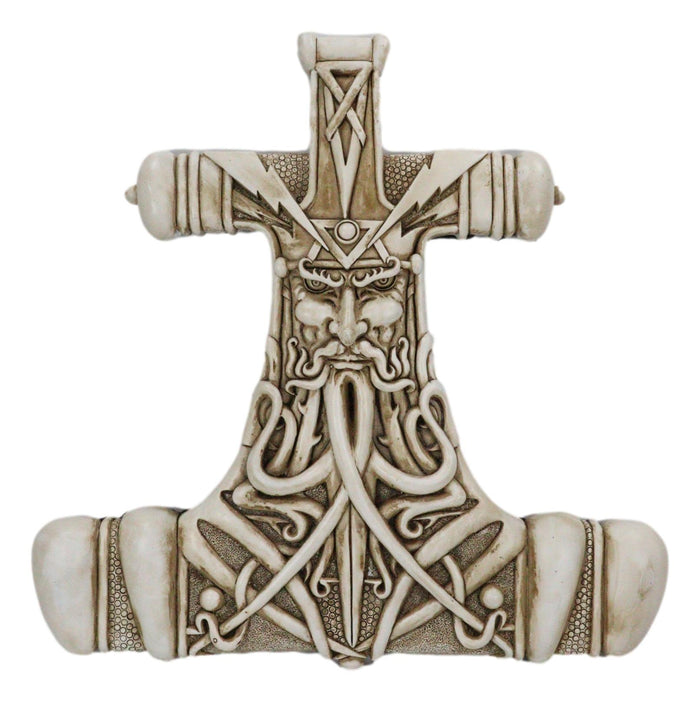 Ebros Gift Ebros Thor Hammer Wall Decor Viking God Thor Bone Mjolnir Wall Plaque Thunder God Avatar Figurine Collectible
