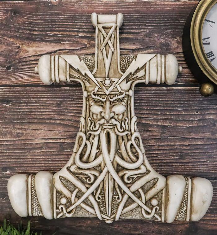 ebros gift Ebros Thor Hammer Wall Decor Viking God Thor Bone Mjolnir Wall Plaque Thunder God Avatar Figurine Collectible
