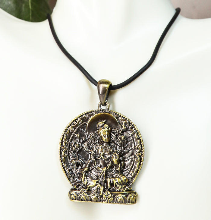 ebros gift Ebros Tibetan Buddha Green Tara Pendant Medallion Necklace Jewelry Pendant