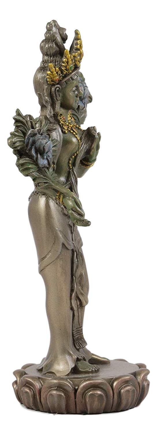 Ebros Gift Ebros Tibetan Buddhism Arya Khadiravani Green Tara With Utpala Flowers Statue 8.25" Tall