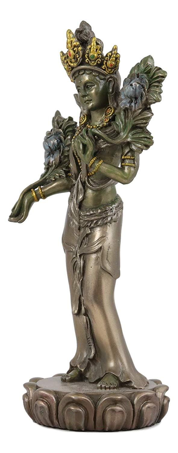 ebros gift Ebros Tibetan Buddhism Arya Khadiravani Green Tara with Utpala Flowers Statue 8.25" Tall