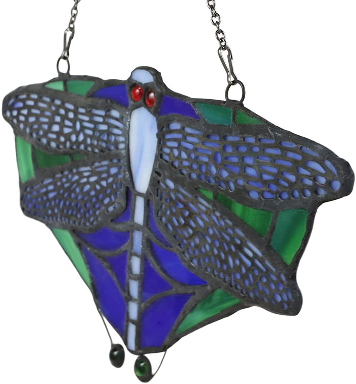 Ebros Gift Ebros Tiffany 7.25" W Dragonfly Insect Suncatcher Stained Glass Art Panel Wall