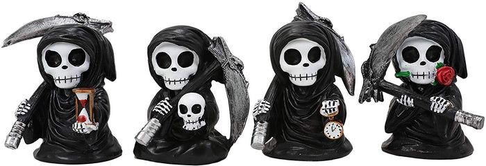 Ebros Gift Ebros Time Waits For No Man Mini 4" Tall Chibi Grim Reapers Figurines Set Of 4