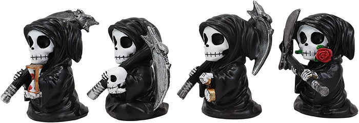 Ebros Gift Ebros Time Waits For No Man Mini 4" Tall Chibi Grim Reapers Figurines Set Of 4