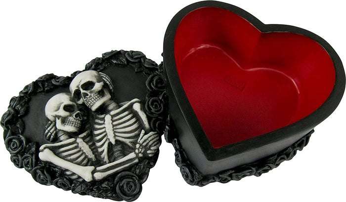 Ebros Gift Ebros To Have & To Hold Skeleton Lovers On Black Rose Wreath Trinket Box