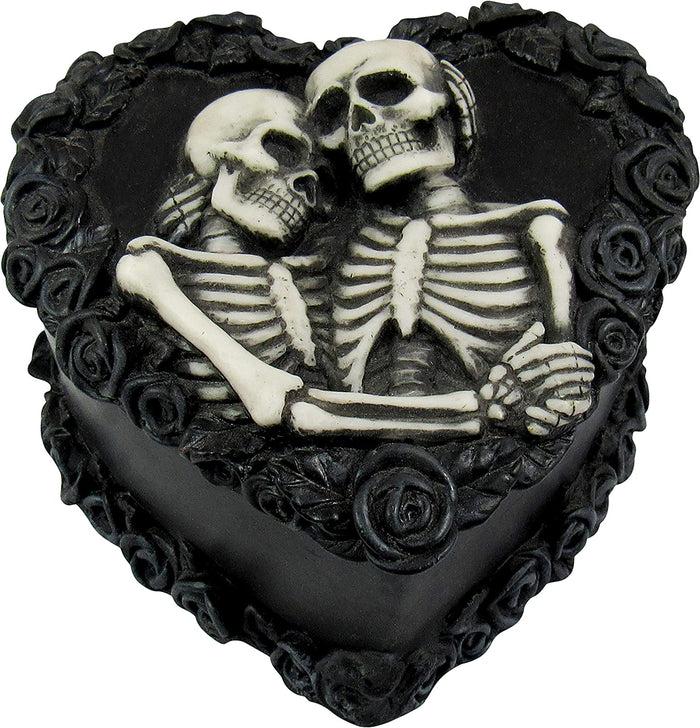Ebros Gift Ebros To Have & To Hold Skeleton Lovers On Black Rose Wreath Trinket Box