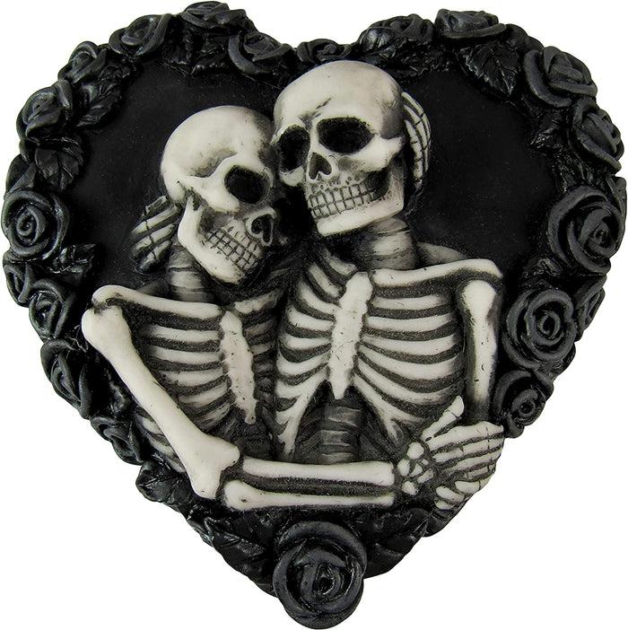 Ebros Gift Ebros To Have & To Hold Skeleton Lovers On Black Rose Wreath Trinket Box