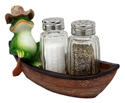 Ebros Gift Ebros Toad Croak Creek Canoe Frog With Cowboy Hat Rowing Boat Salt Pepper Shakers Holder Figurine 7"L
