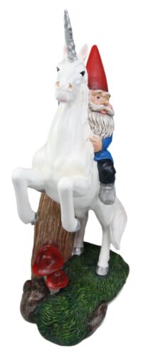 Ebros Gift Ebros Toadstool Gnome Riding Unicorn Statue 14"Tall Alexander & Bucephalus Pose