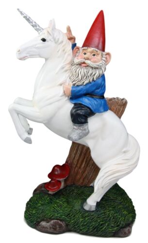 ebros gift Ebros Toadstool Gnome Riding Unicorn Statue 14"Tall Alexander & Bucephalus Pose