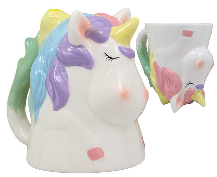 Ebros Gift Ebros Topsy Turvy Ceramic Mystical Rainbow Unicorn Smart Coffee Mug Drink Cup 11oz