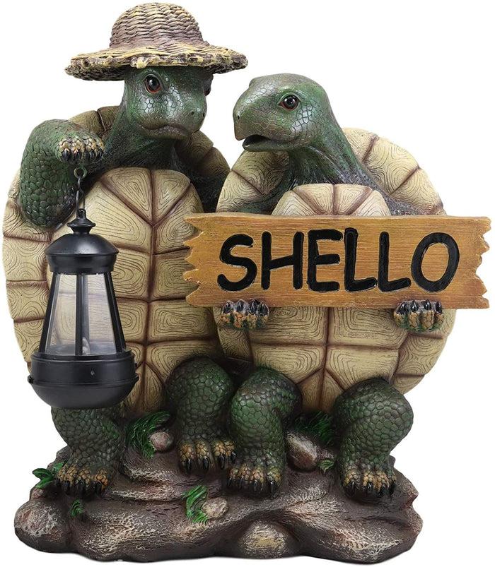 Ebros Gift Ebros Tortoise Lovers Solar LED Lantern Light SHELLO Greeting Sign Statue 15"H