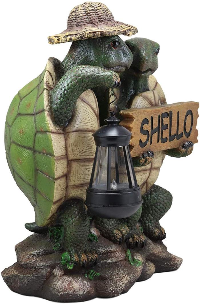 Ebros Gift Ebros Tortoise Lovers Solar LED Lantern Light SHELLO Greeting Sign Statue 15"H