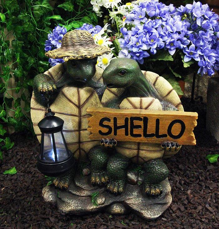 ebros gift Ebros Tortoise Lovers Solar LED Lantern Light SHELLO Greeting Sign Statue 15"H