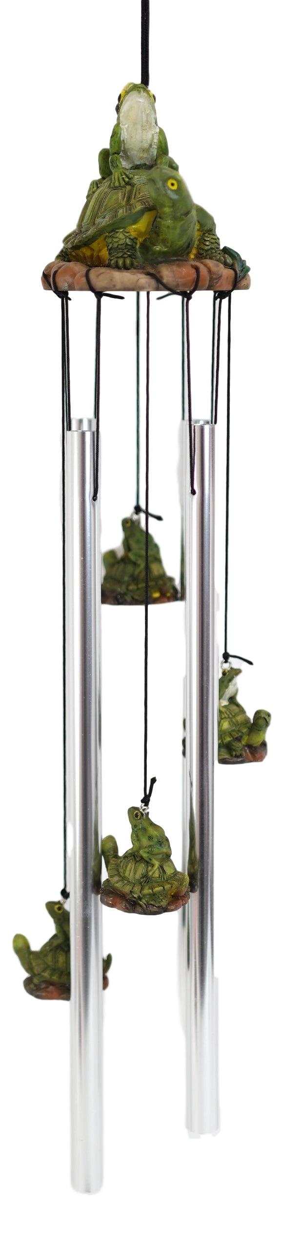 Ebros Gift Ebros Tortoise Piggybacking Green Frog With Snail Garden Patio Wind Chime Decor