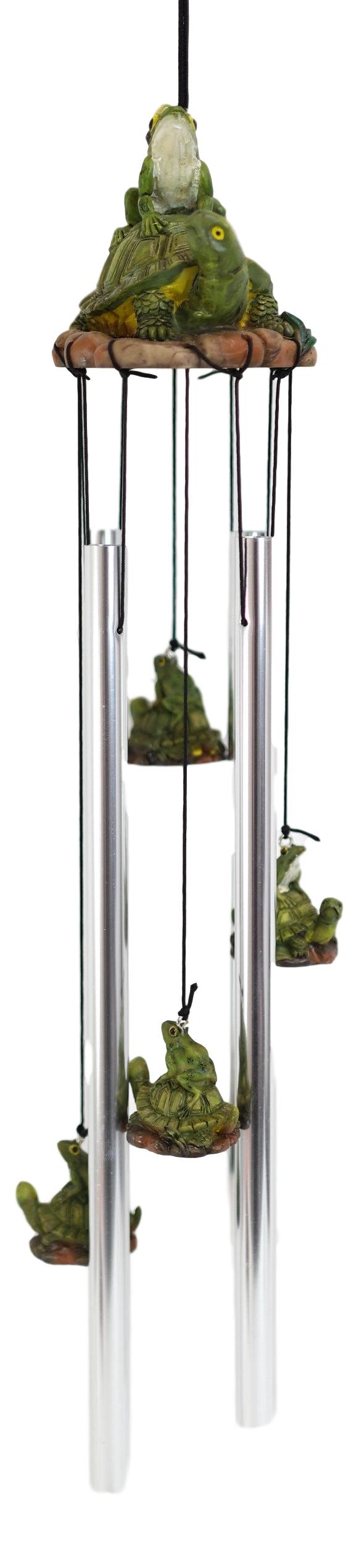 Ebros Gift Ebros Tortoise Piggybacking Green Frog With Snail Garden Patio Wind Chime Decor