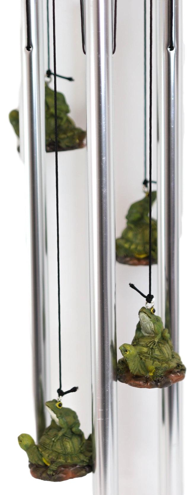 Ebros Gift Ebros Tortoise Piggybacking Green Frog With Snail Garden Patio Wind Chime Decor