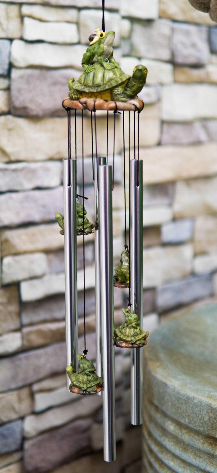 ebros gift Ebros Tortoise Piggybacking Green Frog With Snail Garden Patio Wind Chime Decor