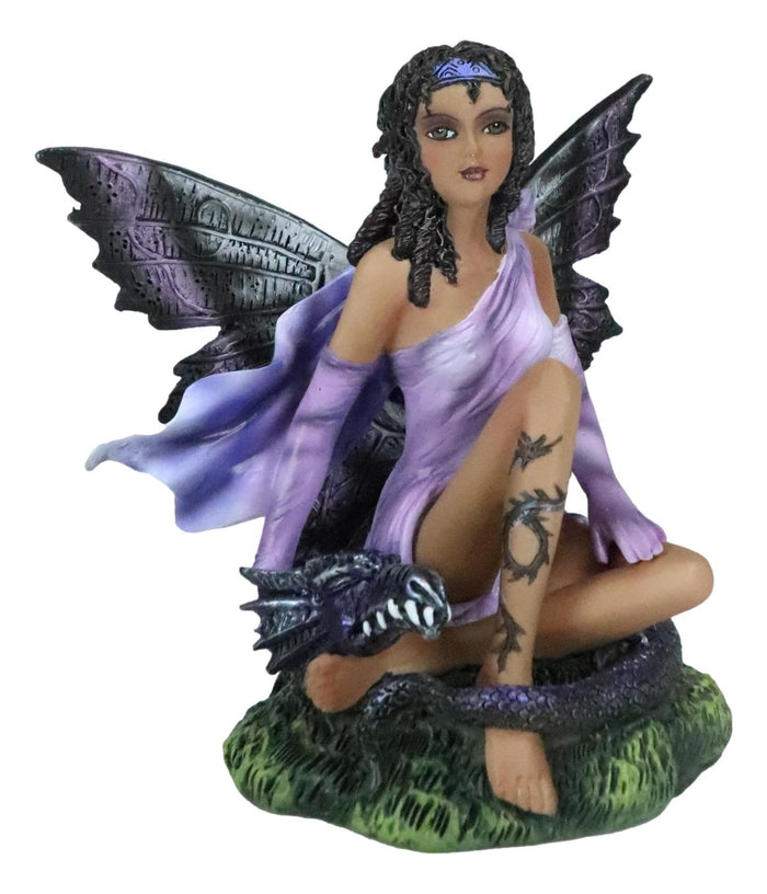 Ebros Gift Ebros Tribal Ebony Moth Fairy With Baby Dragon Statue Black African Fairy 5"H