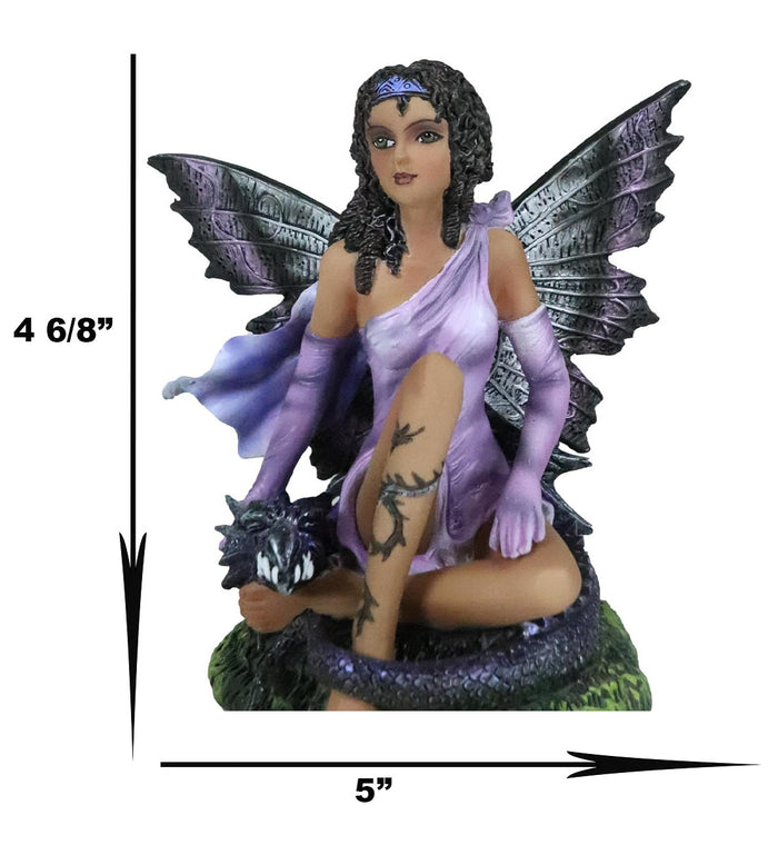 Ebros Gift Ebros Tribal Ebony Moth Fairy With Baby Dragon Statue Black African Fairy 5"H