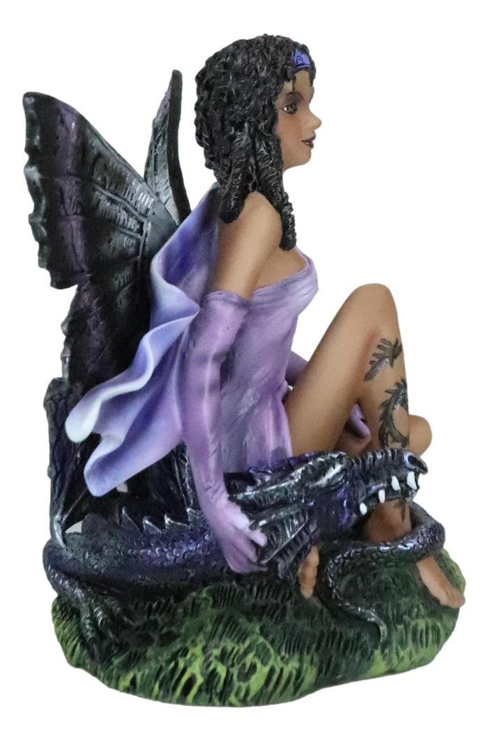 Ebros Gift Ebros Tribal Ebony Moth Fairy With Baby Dragon Statue Black African Fairy 5"H
