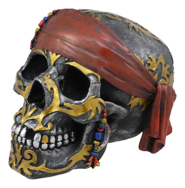 Ebros Gift Ebros Tribal Gold Tattoo Pirate Skull With Red Bandana Statue Halloween Decor