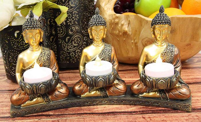 Ebros Gift Ebros Trikaya Three Meditating Buddha Votive Tea Light Candles Holder 10.75" L
