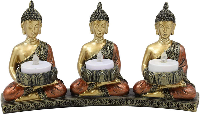 Ebros Gift Ebros Trikaya Three Meditating Buddha Votive Tea Light Candles Holder 10.75" L