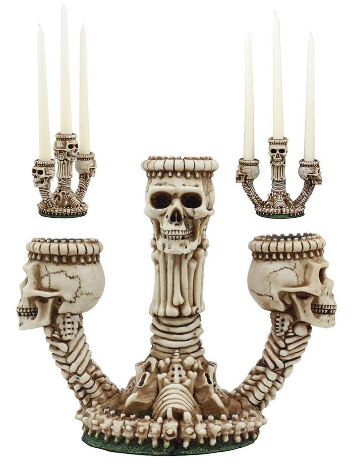 Ebros Gift Ebros Trio Ossuary Graveyard Skulls & Skeleton Bones Candelabra Candle Holder