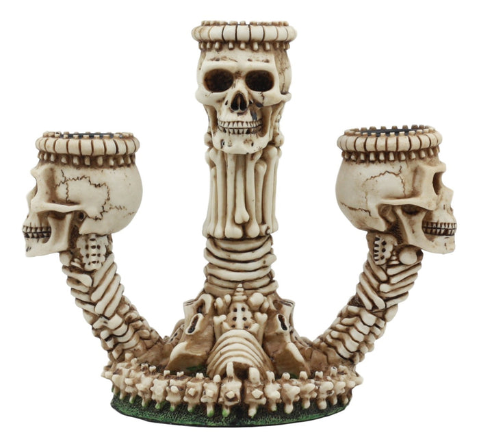 Ebros Gift Ebros Trio Ossuary Graveyard Skulls & Skeleton Bones Candelabra Candle Holder