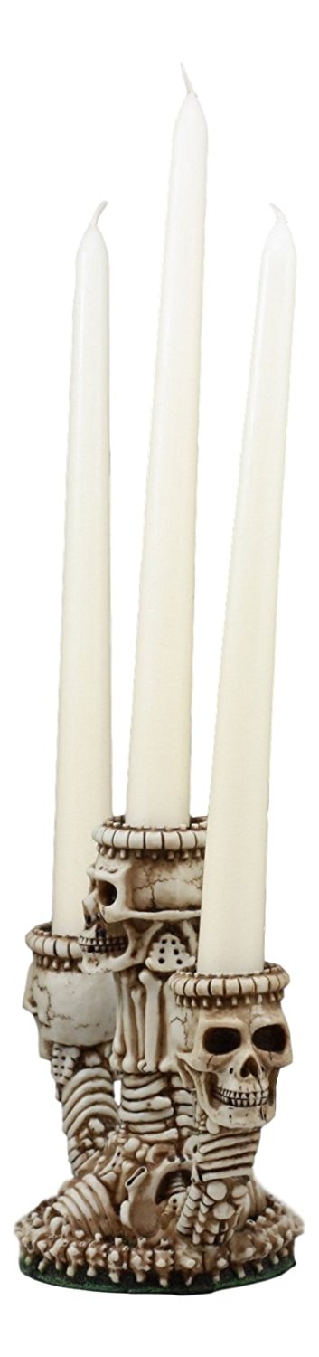 Ebros Gift Ebros Trio Ossuary Graveyard Skulls & Skeleton Bones Candelabra Candle Holder
