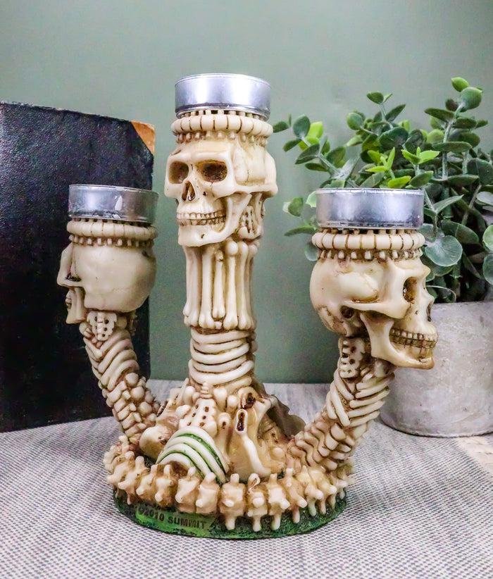 ebros gift Ebros Trio Ossuary Graveyard Skulls & Skeleton Bones Candelabra Candle holder