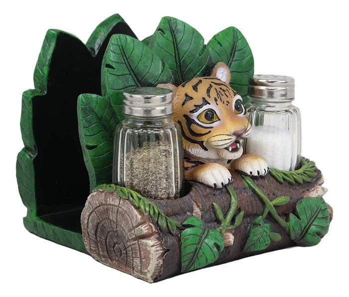 Ebros Gift Ebros Tropical Green Rainforest Jungle Bengal Tiger Cub Dinner Napkins And Salt Pepper Shakers Holder Display Statue Predator Forest Tigers Giant Cats Decorative Table Centerpiece (Orange)