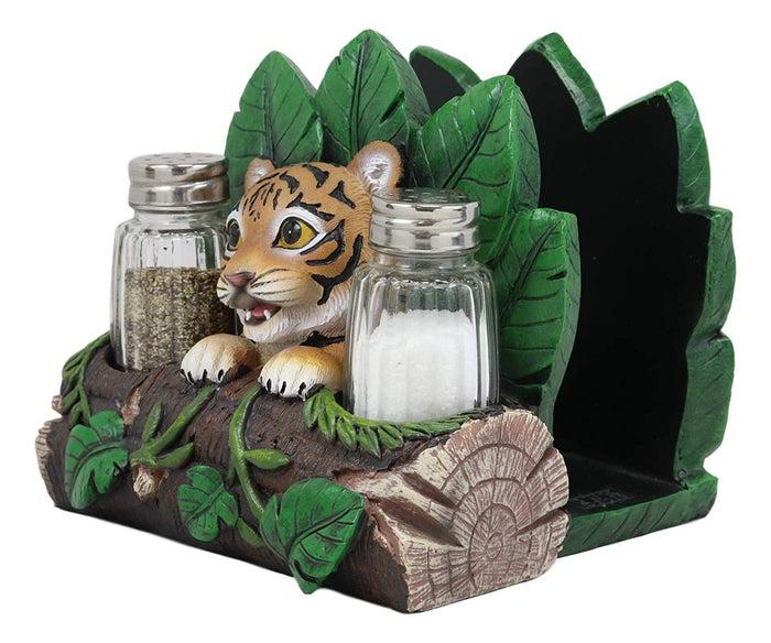 Ebros Gift Ebros Tropical Green Rainforest Jungle Bengal Tiger Cub Dinner Napkins And Salt Pepper Shakers Holder Display Statue Predator Forest Tigers Giant Cats Decorative Table Centerpiece (Orange)