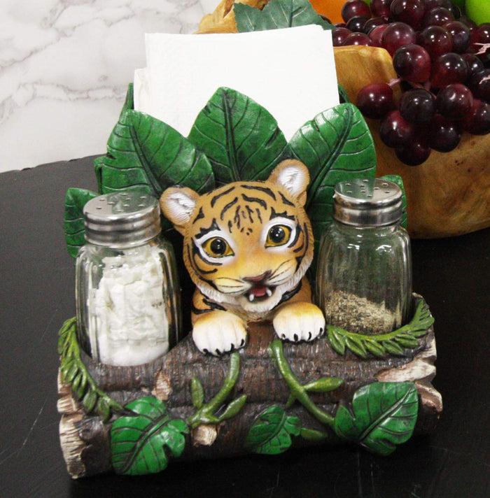 ebros gift Ebros Tropical Green Rainforest Jungle Bengal Tiger Cub Dinner Napkins and Salt Pepper Shakers Holder Display Statue Predator Forest Tigers Giant Cats Decorative Table Centerpiece (Orange)