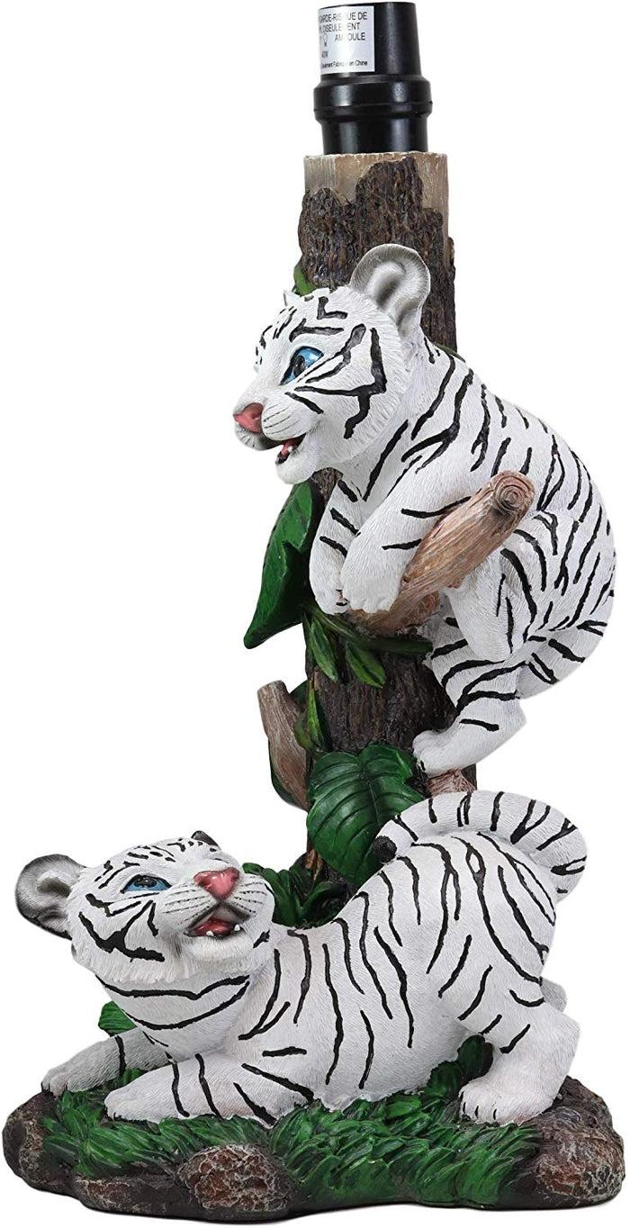 Ebros Gift Ebros Tropical Jungle Frolic Climbing Bengal Tiger Cubs Desktop Table Lamp Statue With Monstera Leaves Print Fabric Shade Tiger Home Decor Lighting Accent As Forest Large Cats (Siberian Albino White)