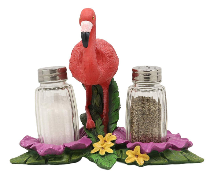 Ebros Gift Ebros Tropical Paradise Pink Flamingo Holder W/ Salt & Pepper Shaker Set 7.25" L