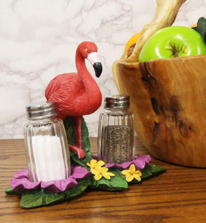 ebros gift Ebros Tropical Paradise Pink Flamingo Holder W/ Salt & Pepper Shaker Set 7.25" L
